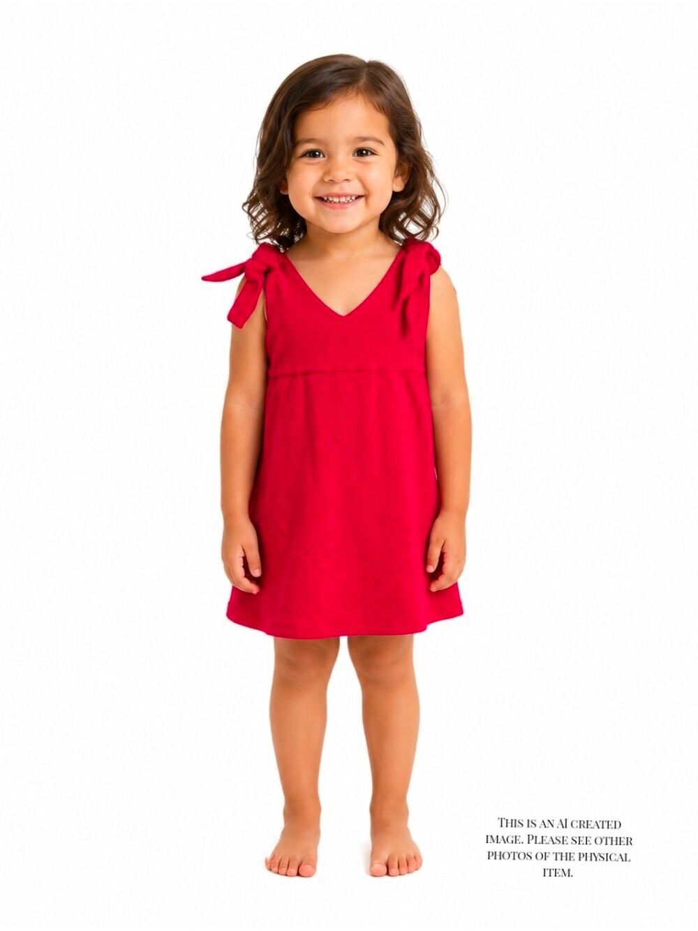 Small‎ Shop Handmade Kids Red Dress Waffle Material With Shoulder Bows 3T